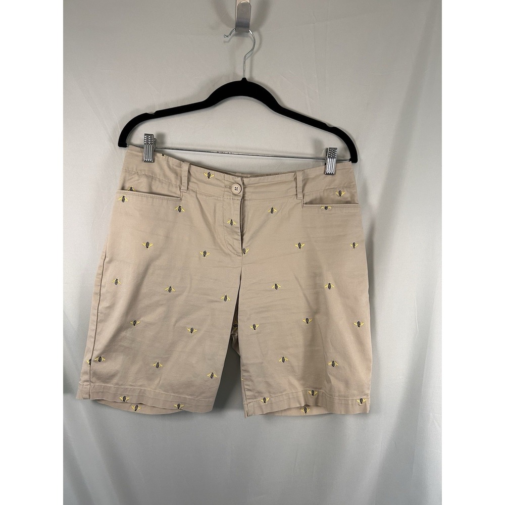 Talbots Petites 8P Bermuda Shorts Khaki Bumble‎ Bee Embroidery Preppy Vacation